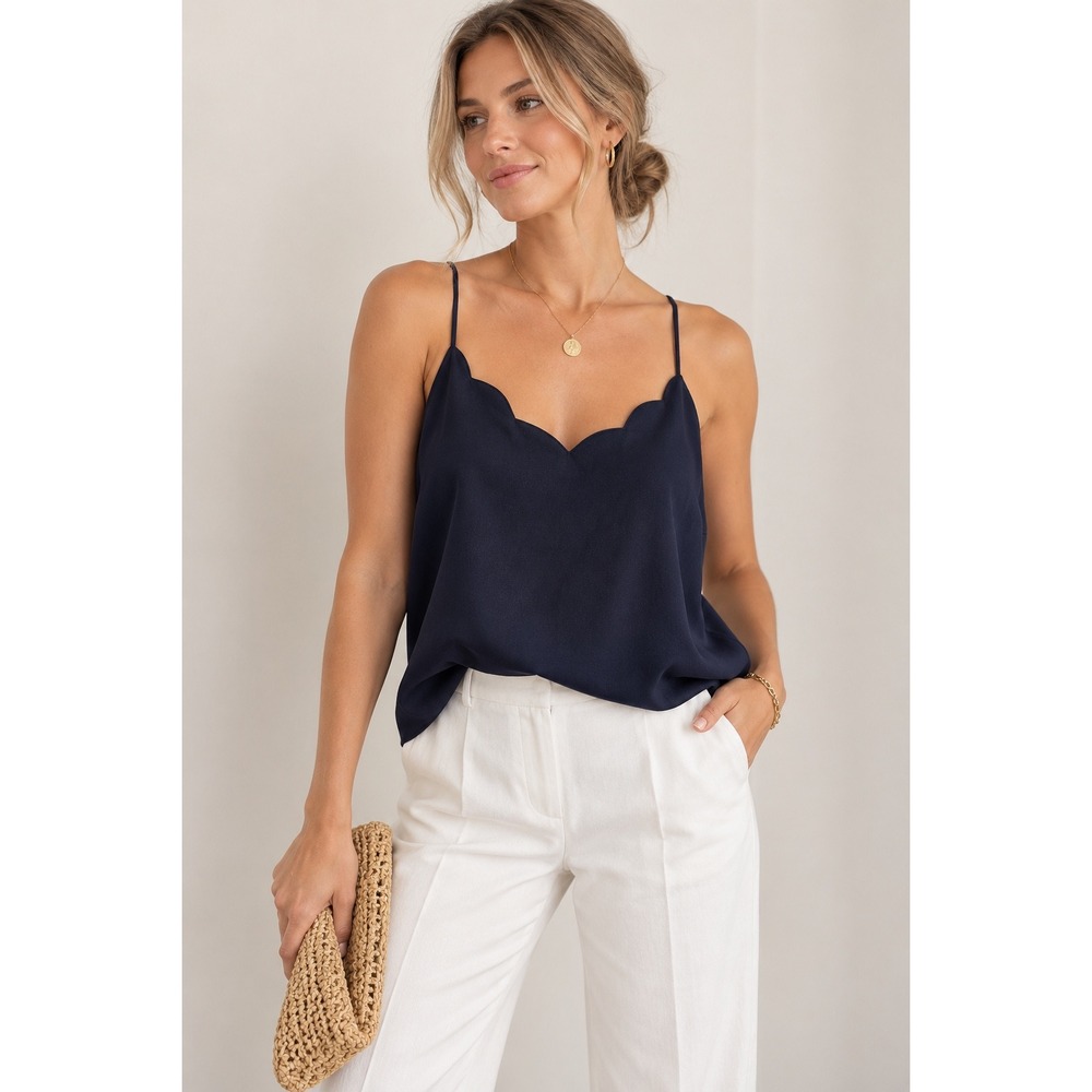 J.Crew Scalloped Cami Navy Blue T-Back Tank Top Size 6